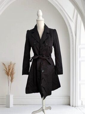 H&M Black Belted Jacket Trenchcoat Size US 6